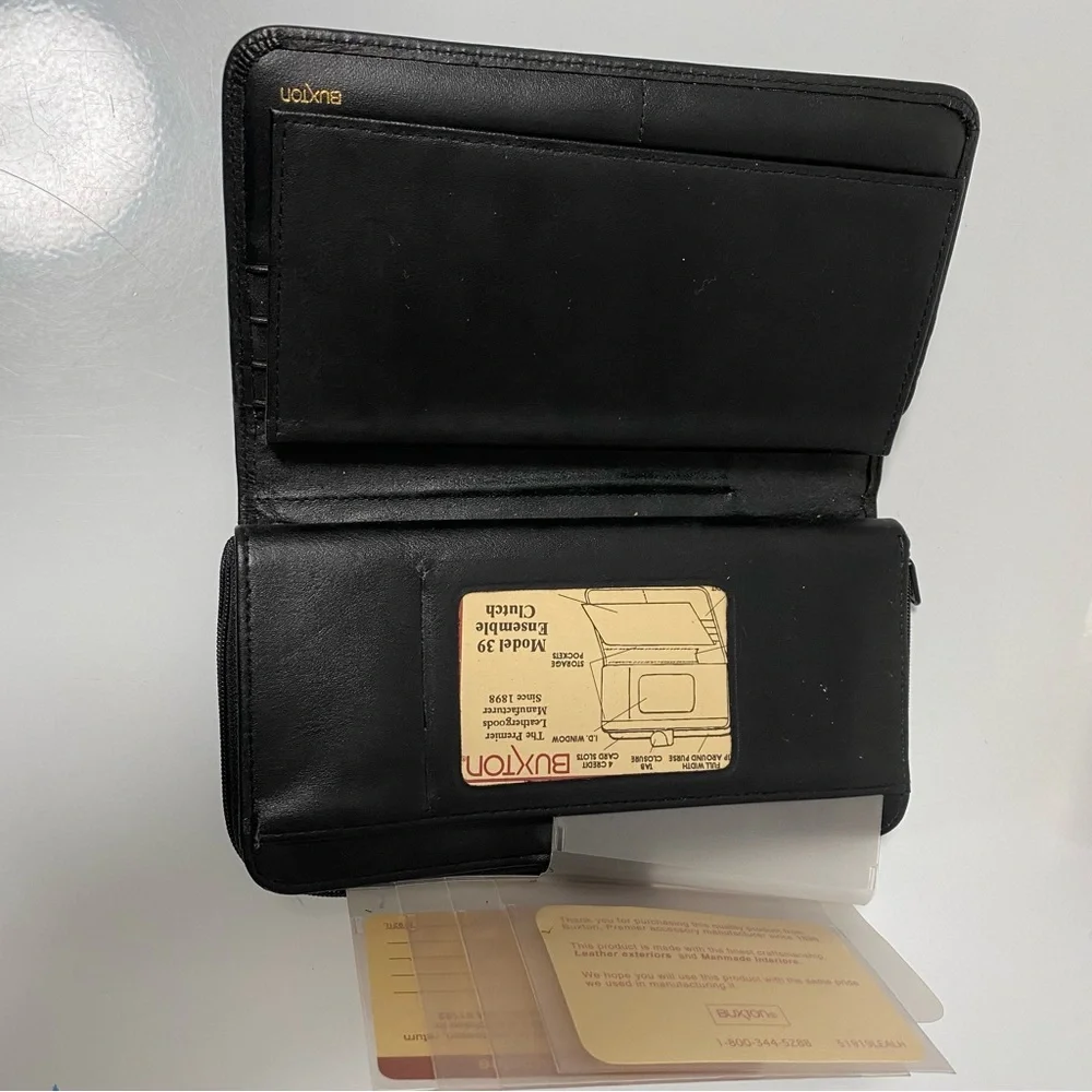 Buxton Black Leather Wallet Model 39 Ensemble Clutch